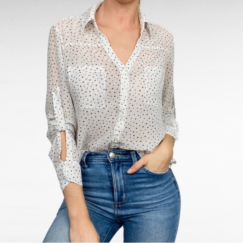 Express Sheer White Star Pattern Button Down Shirt